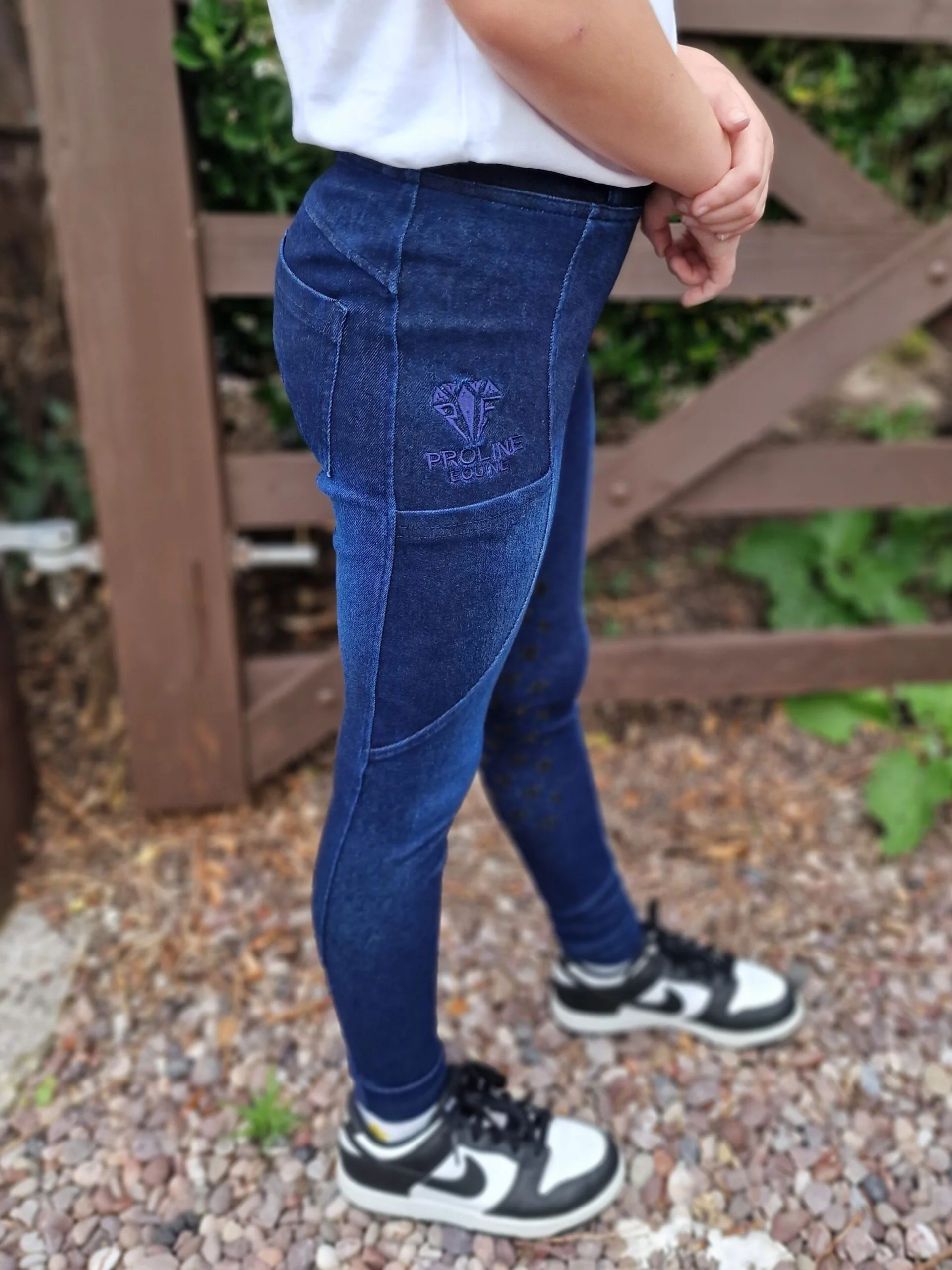 Kids Freedom denim phone pocket riding leggings