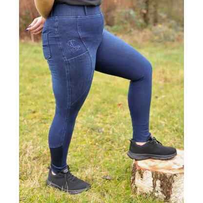 Freedom V2 Winter Micro Lined Denim Riding Leggings No Silicone Grip - Dark Blue