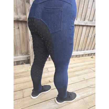 Freedom Denim Phone Pocket Riding Leggings Full Seat Grip - Dark Blue/Black Seat