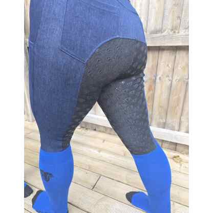 Freedom Denim Phone Pocket Riding Leggings Full Seat Grip - Dark Blue/Black Seat - Image 3