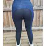 Freedom Denim Phone Pocket Riding Leggings No Silicone Grip - Dark Blue/Black Seat Image