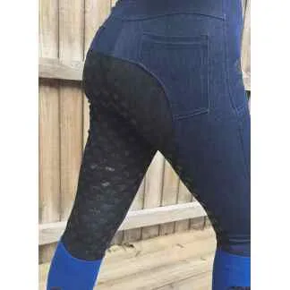 Freedom Denim Riding Leggings Blue/Black Seat Full Seat - Proline Equine