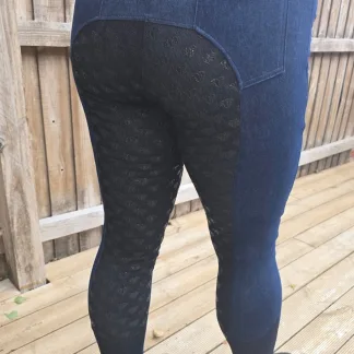 Proline Equine Freedom Denim Riding Leggings Dark Indigo Blue Black Seat Full Seat Plus Size Back View