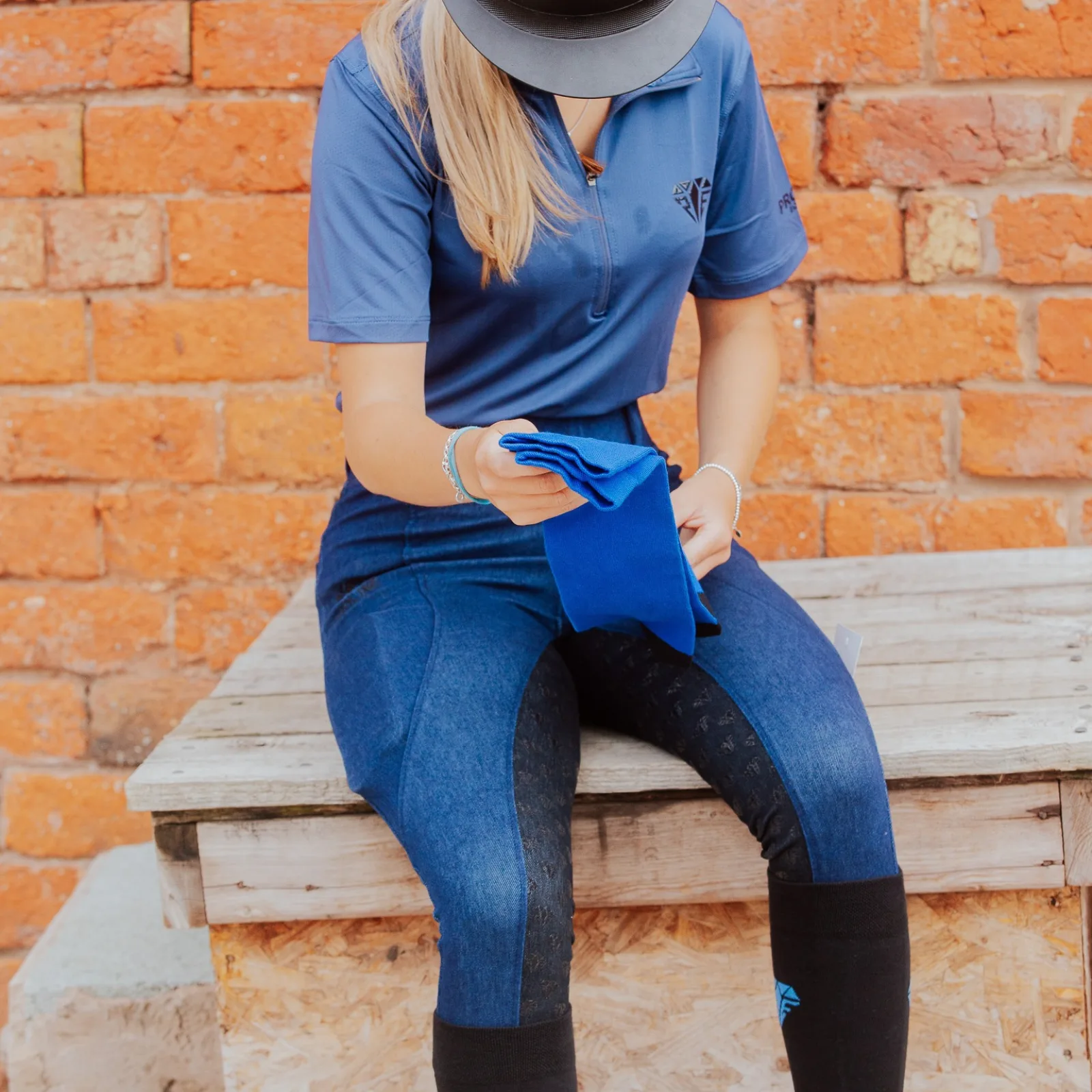 Proline Equine Freedom Denim Riding Leggings Dark Indigo Blue Black Seat Full Seat Life View