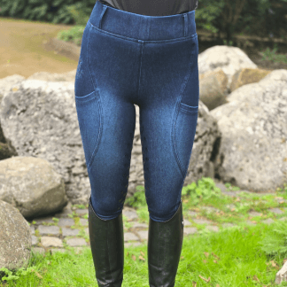 Proline Equine Freedom Denim Riding Leggings Dark Indigo Blue Full Seat Front View