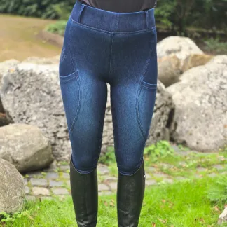 Proline Equine Freedom Denim Riding Leggings Dark Indigo Blue Full Seat Front View